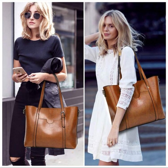 Luxe Vegan Leather minimalist Tote Bag - Picture 2 of 5